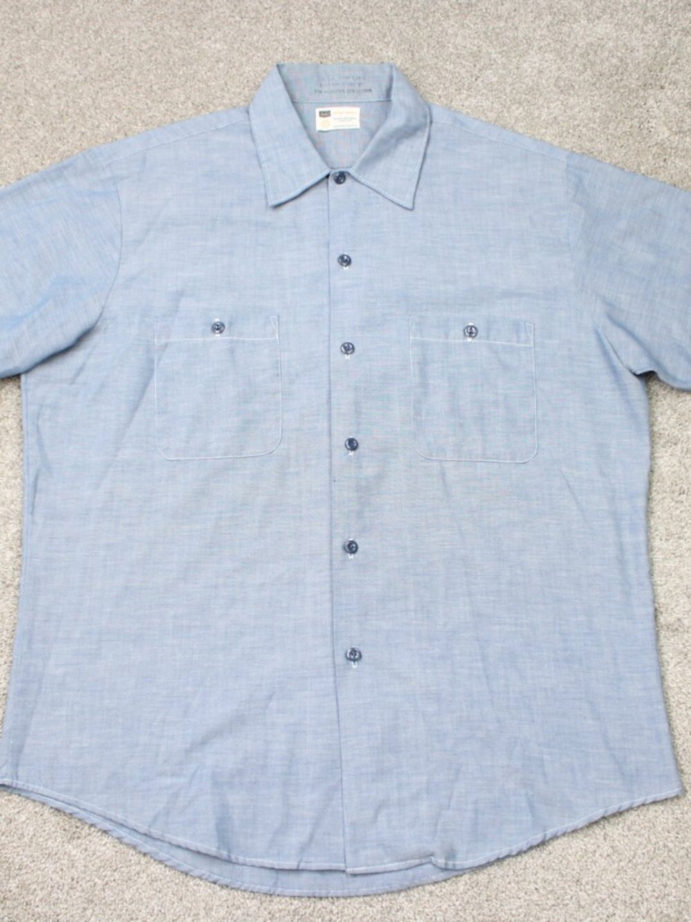 VTG Sears Dress Shirt Mens Large, 16-16 1/2 Blue Perma Prest Poly/Cotton S/S